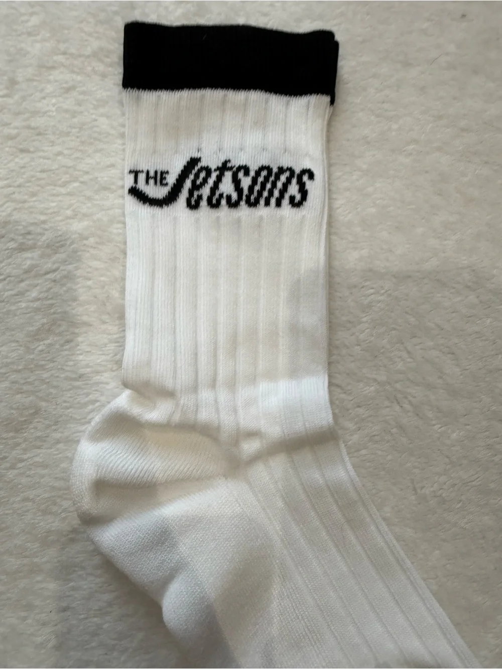 White Crew Socks with Black Trim and Logo - Designer Style big kids size 12